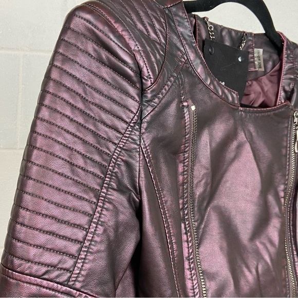 The Fillmore Faux Leather Dual Zipper Moto Jacket SMALL Iridescent‎ Purple Biker - Picture 8 of 13